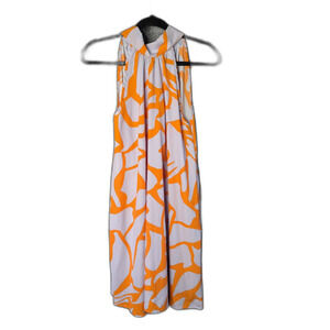 Jade by Jane Womens Dress L Halter Tie Neck Orange White Abstract Print Summer